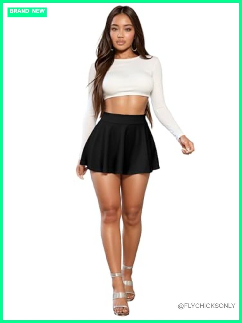 Stretch Super Short Flared Casual Nylon Ponte Mini Skate Skirt